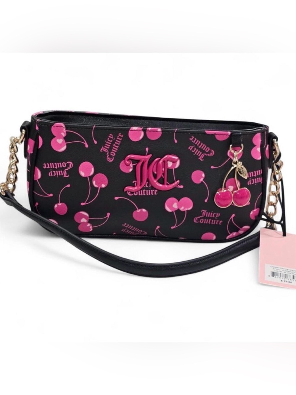 Juicy Couture Black Shoulder Bag with Pink Cherry Print